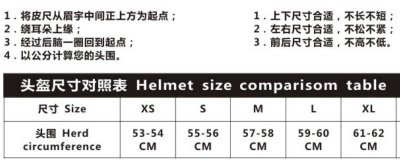​摩托车头盔尺寸对照表图 摩托车头盔尺寸